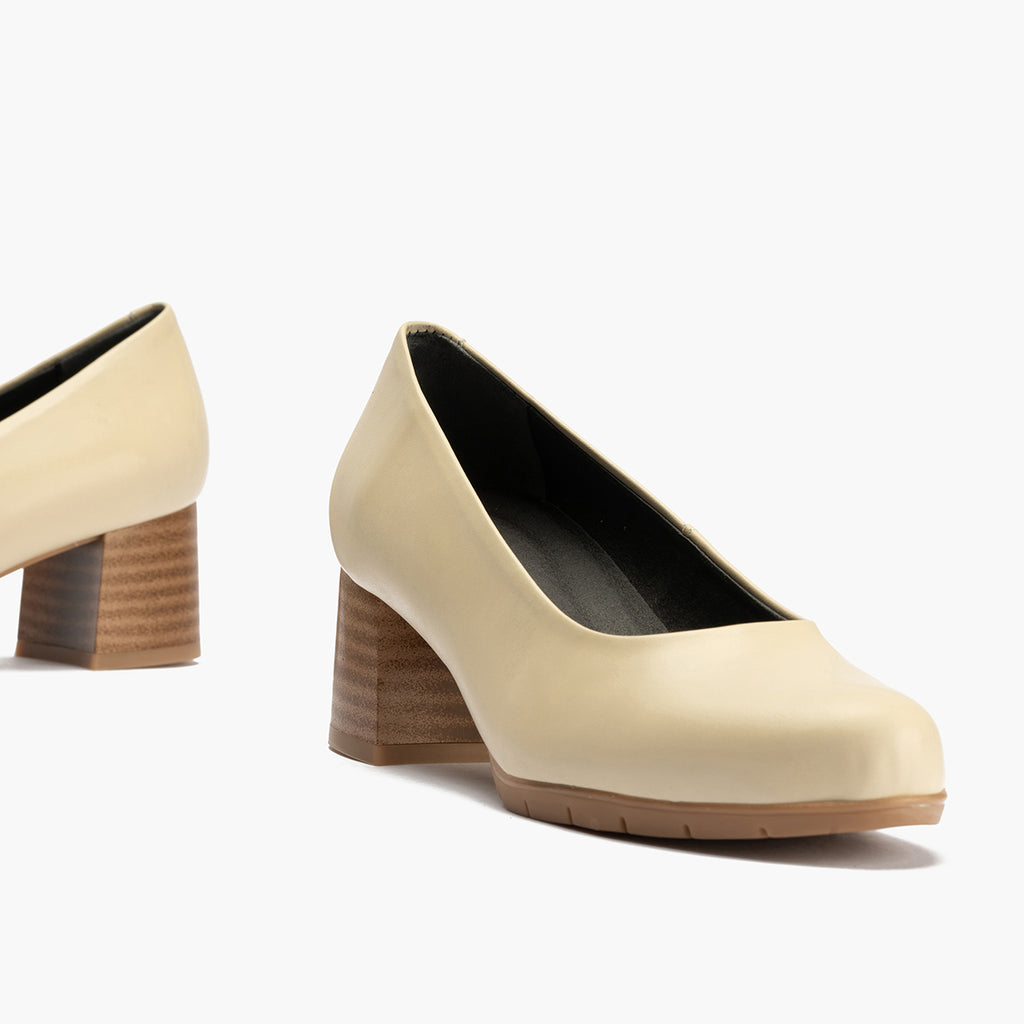 Zapato de Salón Mujer Tacón Medio con Tapas Beige