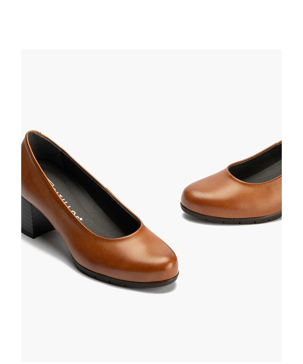 Zapato de Salón Mujer Tacón Medio con Tapas Marrón Claro
