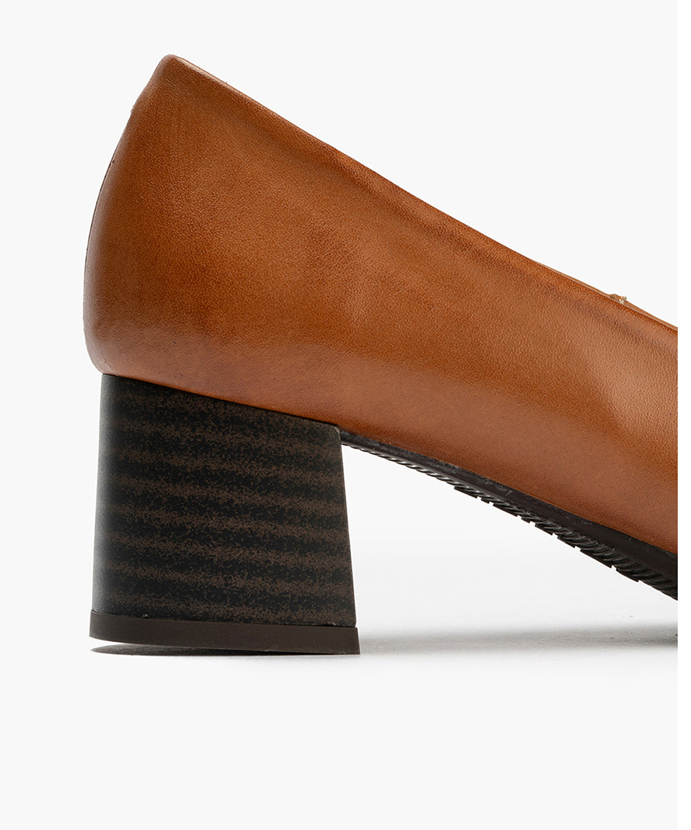 Zapato de Salón Mujer Tacón Medio con Tapas Marrón Claro