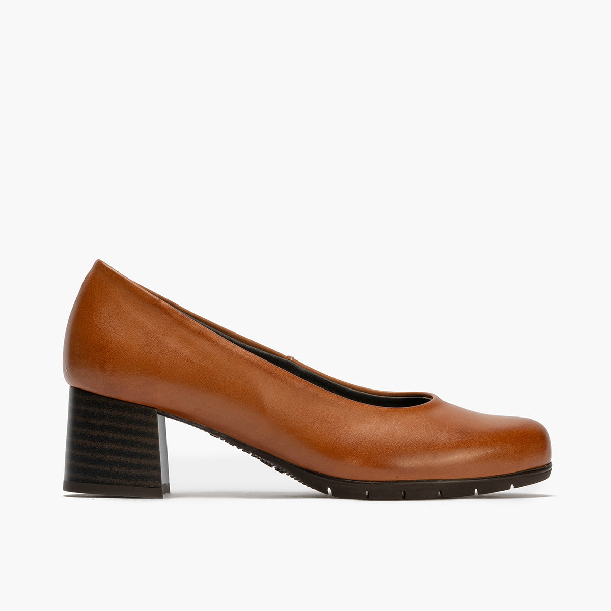 Zapato de Salón Mujer Tacón Medio con Tapas Marrón Claro