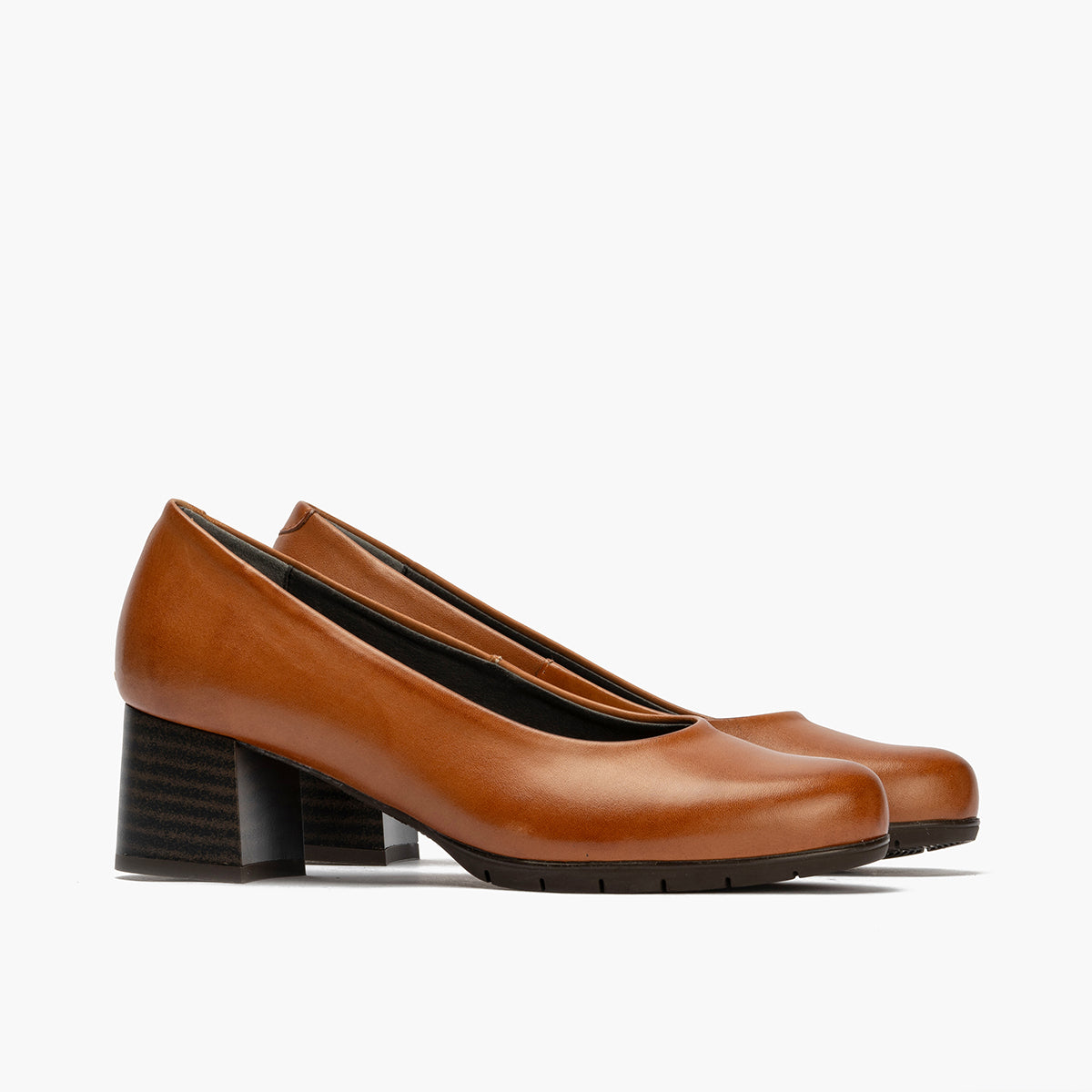 Zapato de Salón Mujer Tacón Medio con Tapas Marrón Claro