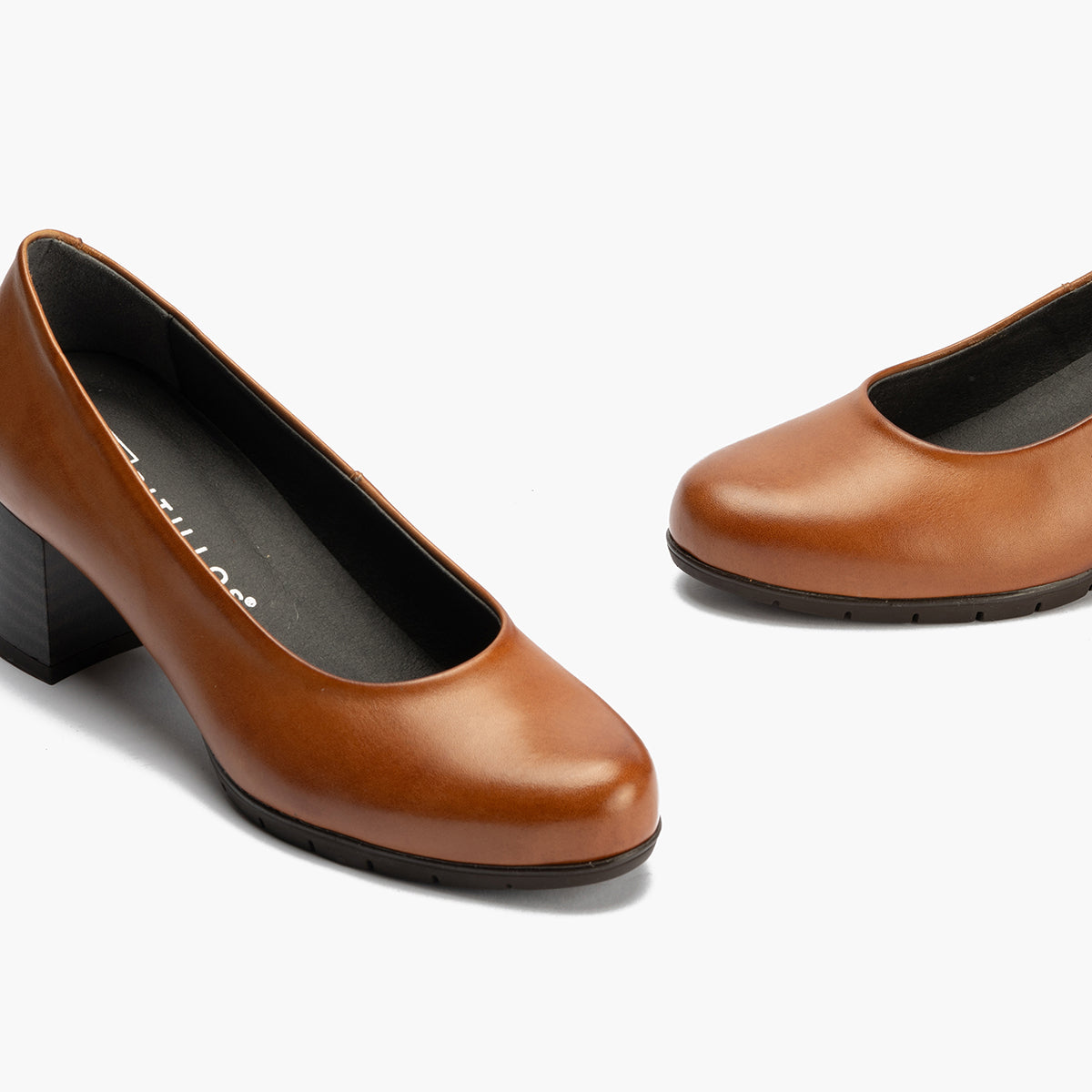 Zapato de Salón Mujer Tacón Medio con Tapas Marrón Claro
