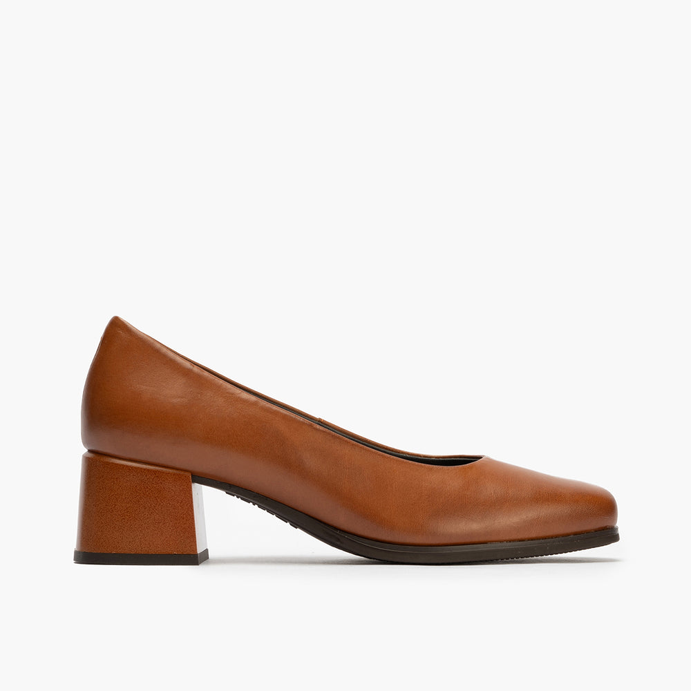 Zapato de Salón Mujer Tacón Medio Marrón Claro