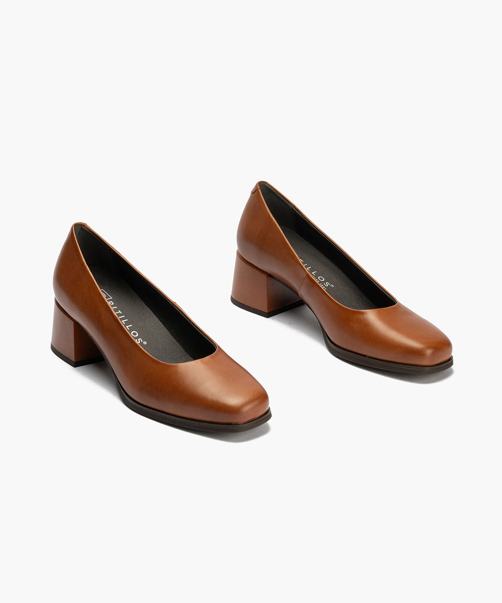 Zapato de Salón Mujer Tacón Medio Marrón Claro