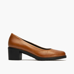 Zapato de Salón Clásico Tacón Medio Marrón Claro