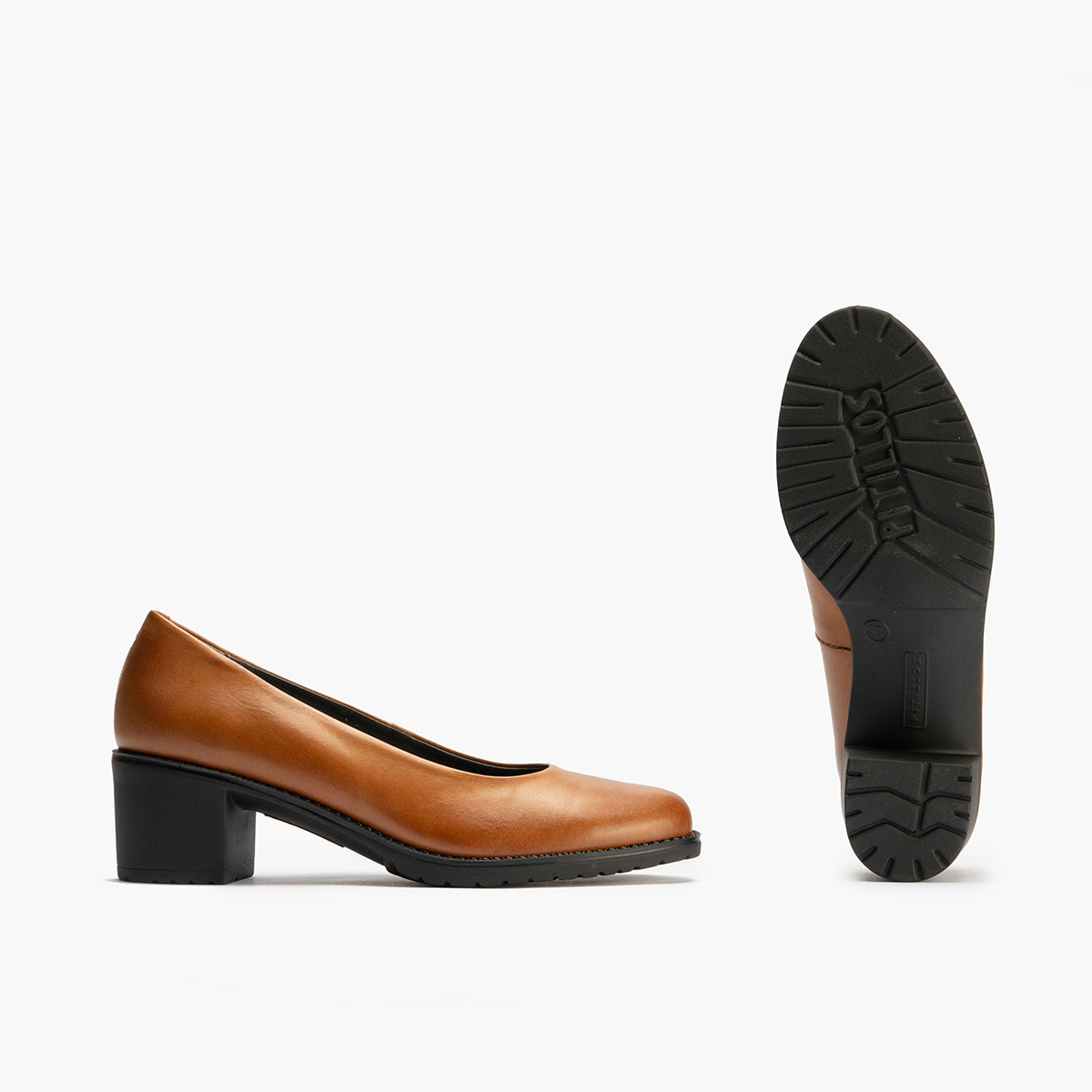 Zapato de Salón Clásico Tacón Medio Marrón Claro