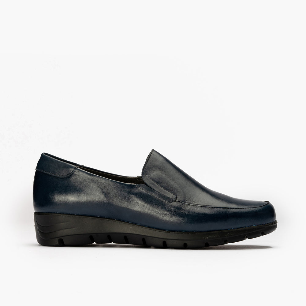 Mocasín Mujer Cuña Baja Azul