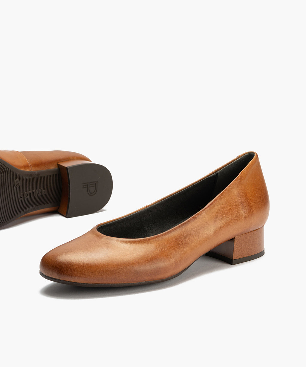 Zapato de Salón Tacón Bajo Marrón Claro