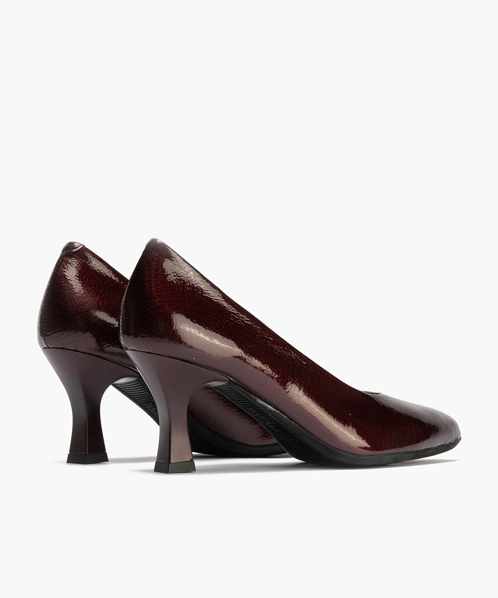 Zapato de Salón Mujer Stiletto Burdeos de Tacón Alto en Piel Charol