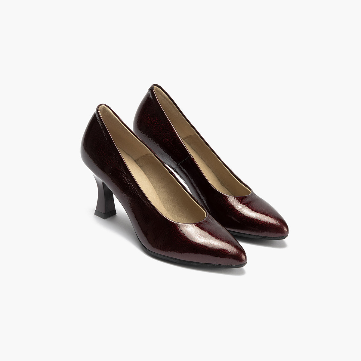 Zapato de Salón Mujer Stiletto Burdeos de Tacón Alto en Piel Charol