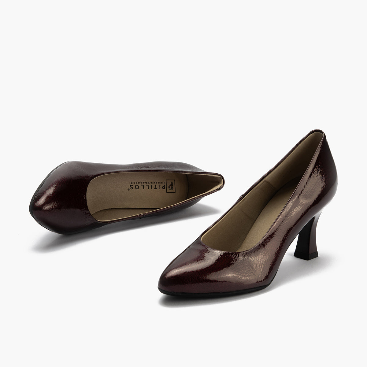 Zapato de Salón Mujer Stiletto Burdeos de Tacón Alto en Piel Charol