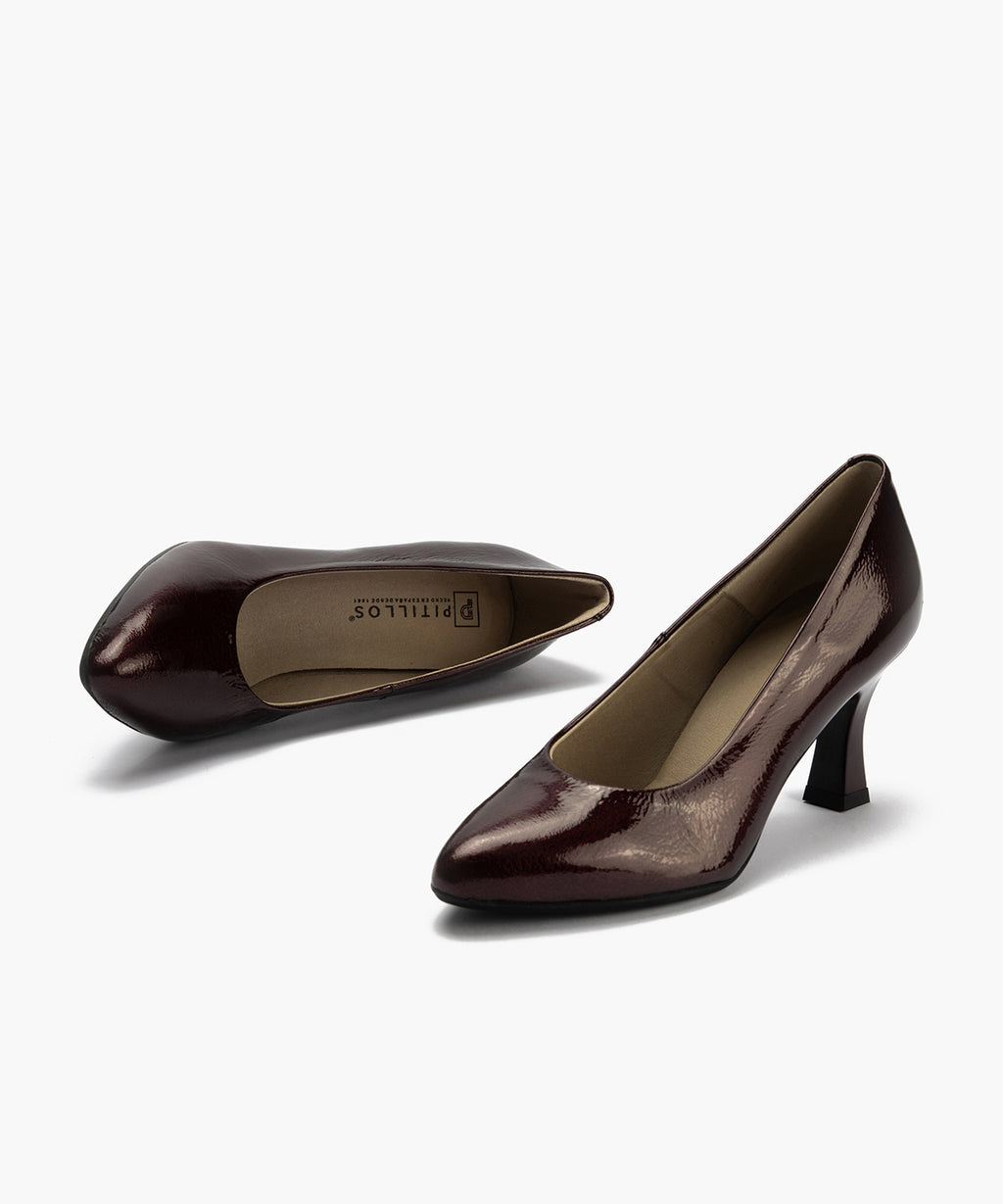 Zapato de Salón Mujer Stiletto Burdeos de Tacón Alto en Piel Charol