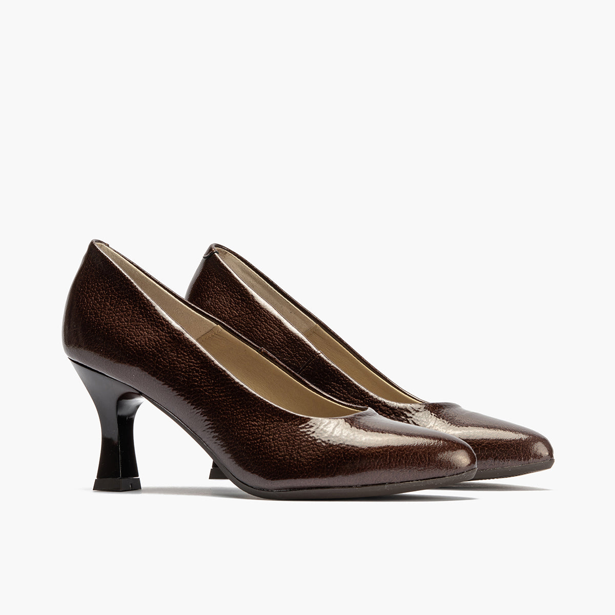 Zapato de Salón Mujer Stiletto Marron de Tacón Alto en Piel Charol