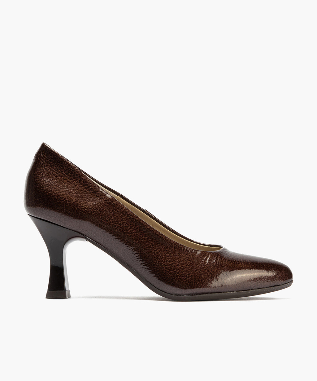 Zapato de Salón Mujer Stiletto Marron de Tacón Alto en Piel Charol