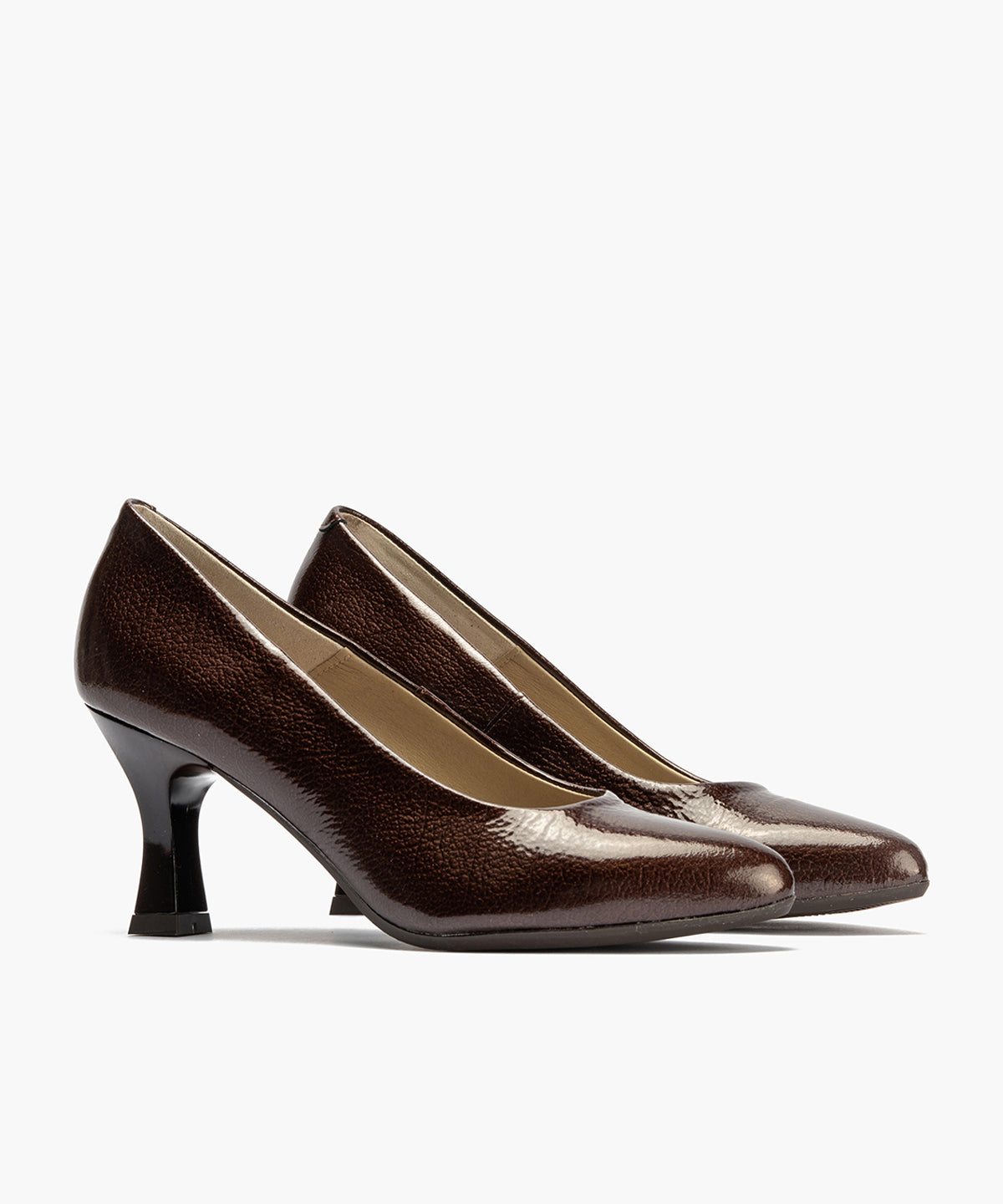 Zapato de Salón Mujer Stiletto Marron de Tacón Alto en Piel Charol