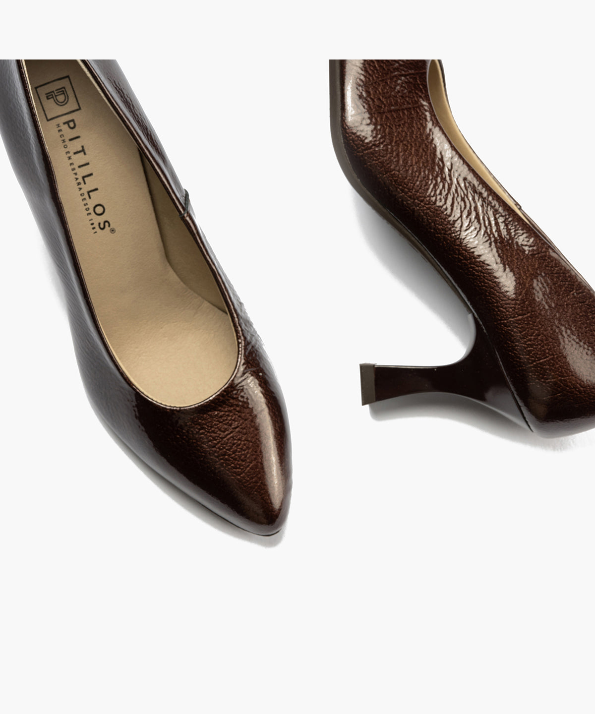 Zapato de Salón Mujer Stiletto Marron de Tacón Alto en Piel Charol