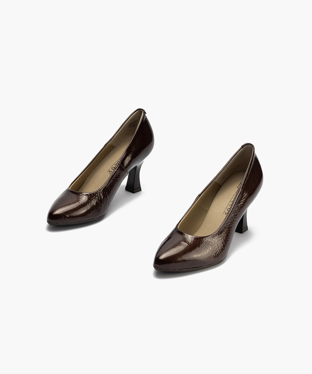 Zapato de Salón Mujer Stiletto Marron de Tacón Alto en Piel Charol