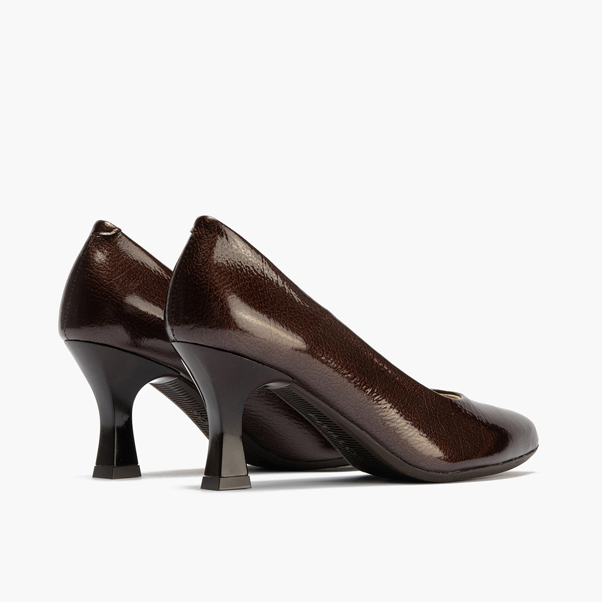 Zapato de Salón Mujer Stiletto Marron de Tacón Alto en Piel Charol