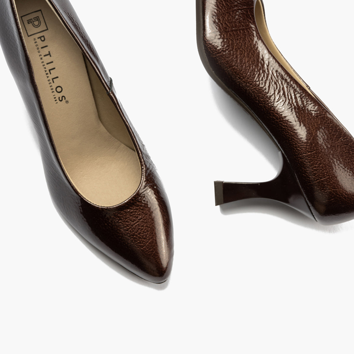 Zapato de Salón Mujer Stiletto Marron de Tacón Alto en Piel Charol