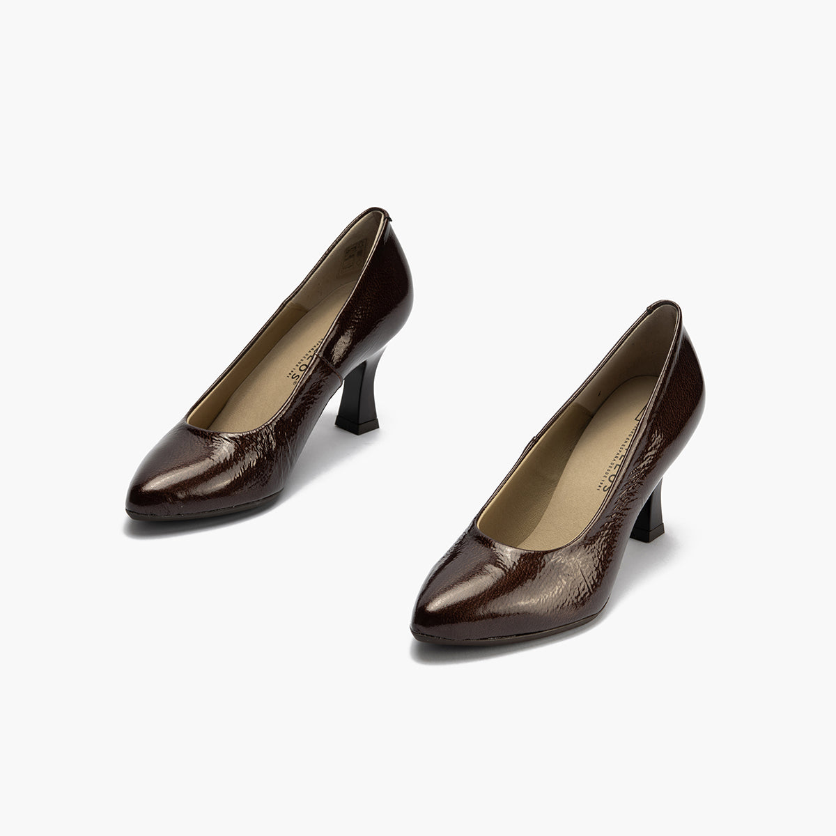 Zapato de Salón Mujer Stiletto Marron de Tacón Alto en Piel Charol