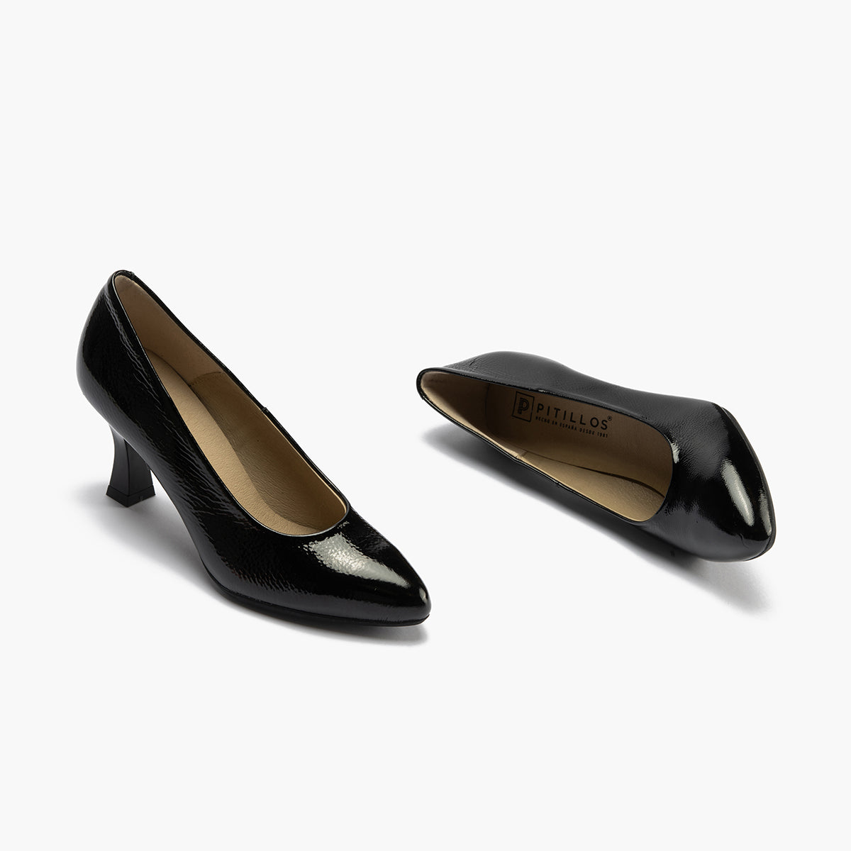Zapato de Salón Mujer Stiletto Negro de Tacón Alto en Piel Charol