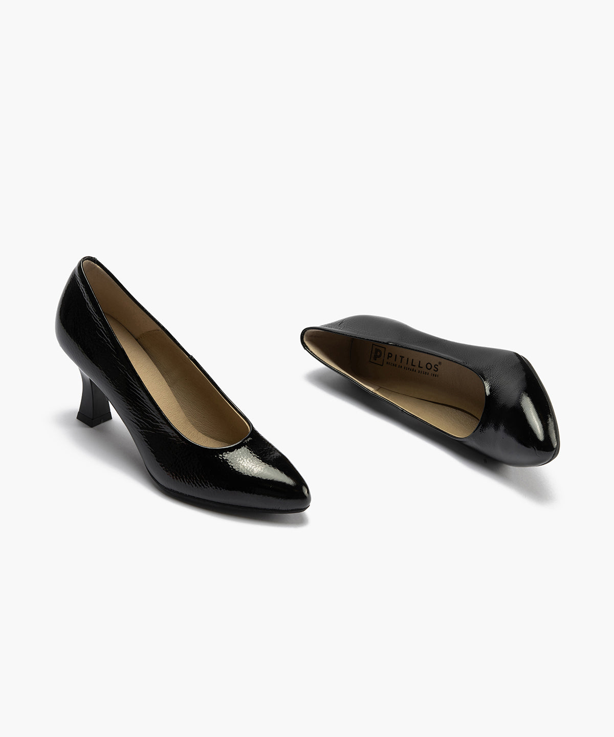 Zapato de Salón Mujer Stiletto Negro de Tacón Alto en Piel Charol