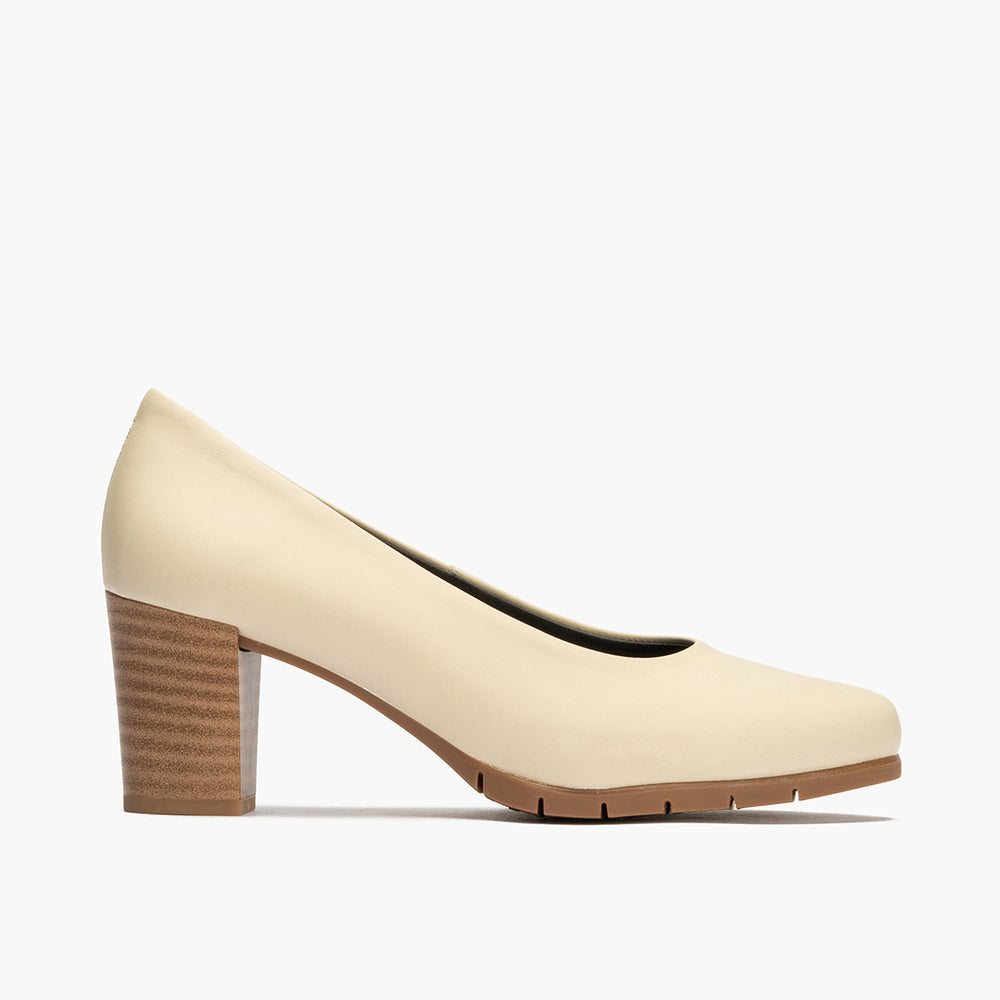 Zapato de Salón Mujer Tacón Alto con Tapas Beige