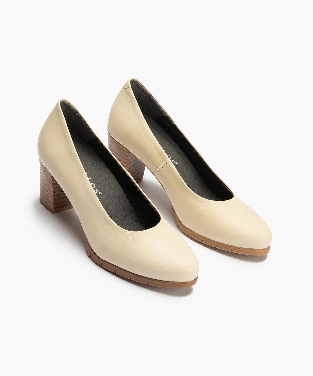 Zapato de Salón Mujer Tacón Alto con Tapas Beige