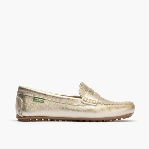 Women's moccasins with mask and golden rubber sole