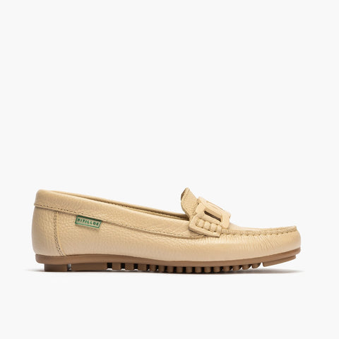 Women's moccasins with link and cream rubber sole