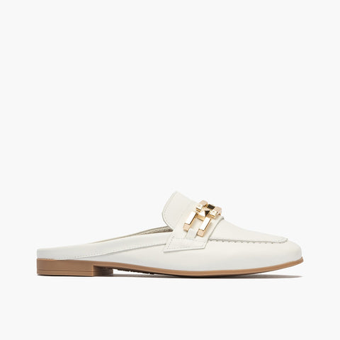 Mule-style femme Moucasines avec ornement et talon blanc bas