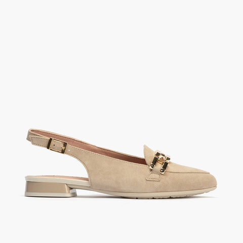 Mocassine femminili in pelle con pelle con ornamento Beige Metal Chain